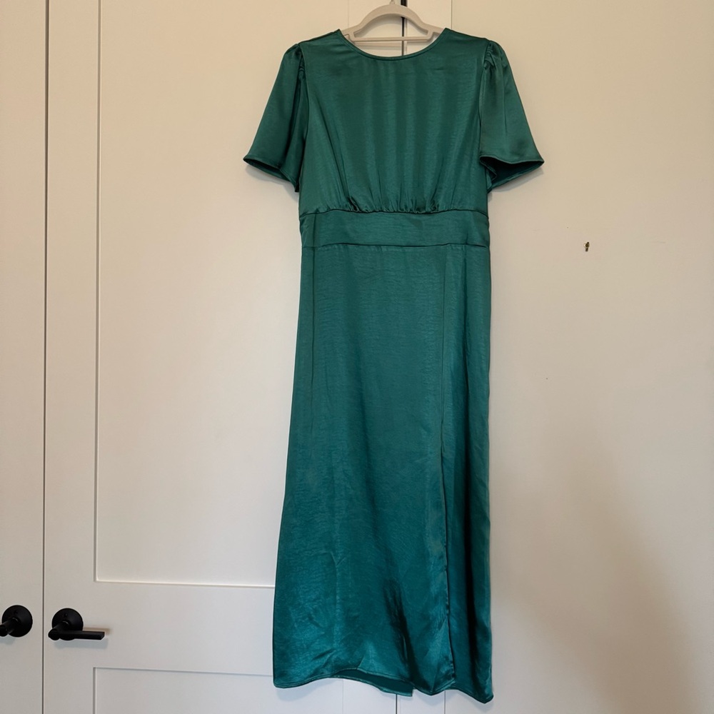 Sugarlips Emerald Green Short Sleeve Satin Midi Dress Women’s Plus Size XL